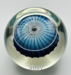 William Manson lampwork glass paperweight with Pink Flower on blue WM80 Cane