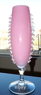 Wonderful Mid Century Encased Pink Empoli Rosaline Cased Glass Vase 11 1/4 Tall