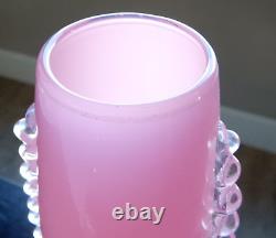 Wonderful Mid Century Encased Pink Empoli Rosaline Cased Glass Vase 11 1/4 Tall