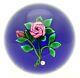 Wonderful RAY BANFORD Pink ROSE over Blue Ground and BUDS Art Glass PAPERWEIGHT