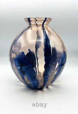 Wonderful Vintage Kralik Steinwald Blue Pink Bambus Art Deco Glass Vase