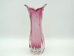 XL 60s vintage Pink sommerso ribbed freeform sculptural art glass vase Czech