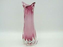 XL 60s vintage Pink sommerso ribbed freeform sculptural art glass vase Czech