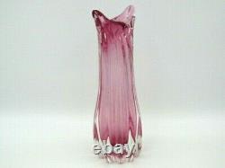 XL 60s vintage Pink sommerso ribbed freeform sculptural art glass vase Czech