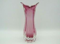 XL 60s vintage Pink sommerso ribbed freeform sculptural art glass vase Czech