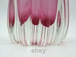 XL 60s vintage Pink sommerso ribbed freeform sculptural art glass vase Czech