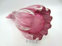 XL 60s vintage Pink sommerso ribbed freeform sculptural art glass vase Czech