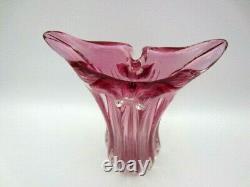 XL 60s vintage Pink sommerso ribbed freeform sculptural art glass vase Czech