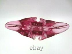 XL 60s vintage Pink sommerso ribbed freeform sculptural art glass vase Czech