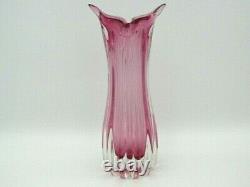 XL 60s vintage Pink sommerso ribbed freeform sculptural art glass vase Czech