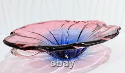 XL Josef Hospodka Chribská Art Glass Bowl Pink Blue 38cm 3kg Bohemian Czech MCM