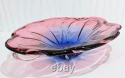 XL Josef Hospodka Chribská Art Glass Bowl Pink Blue 38cm 3kg Bohemian Czech MCM