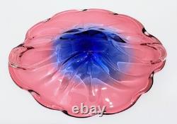 XL Josef Hospodka Chribská Art Glass Bowl Pink Blue 38cm 3kg Bohemian Czech MCM