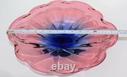 XL Josef Hospodka Chribská Art Glass Bowl Pink Blue 38cm 3kg Bohemian Czech MCM