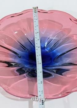 XL Josef Hospodka Chribská Art Glass Bowl Pink Blue 38cm 3kg Bohemian Czech MCM