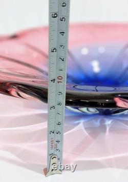 XL Josef Hospodka Chribská Art Glass Bowl Pink Blue 38cm 3kg Bohemian Czech MCM