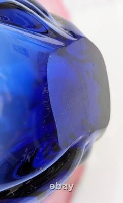 XL Josef Hospodka Chribská Art Glass Bowl Pink Blue 38cm 3kg Bohemian Czech MCM