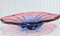 XL Josef Hospodka Chribská Art Glass Bowl Pink Blue 38cm 3kg Bohemian Czech MCM