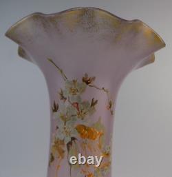 XL Legras Mont Joye enamel painted art glass vase