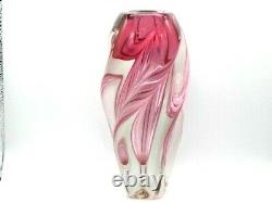 XL vintage Pink sommerso twisted freeform sculptural art glass vase Czech 60s