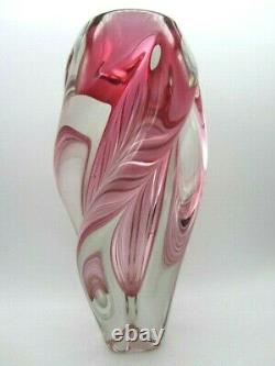 XL vintage Pink sommerso twisted freeform sculptural art glass vase Czech 60s