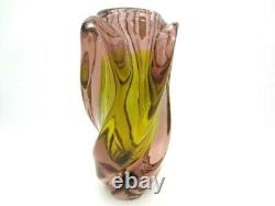 XL vintage orange & pink sommerso twisted sculptural art glass vase Czech 60s
