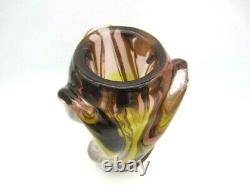 XL vintage orange & pink sommerso twisted sculptural art glass vase Czech 60s
