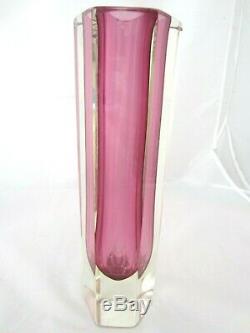 XXL 30cm Vintage Murano mandruzzato pink hexagon sommerso block vase 2.7KG