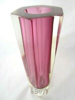 XXL 30cm Vintage Murano mandruzzato pink hexagon sommerso block vase 2.7KG