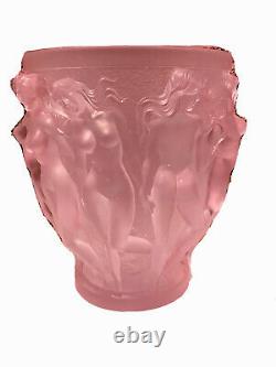 XXL Lalique Style Crystal Pink Vase Nake! D Nudes H10heavy Art Glass10lb Unique