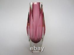 XXL TALL 26cm Mandruzzato diamond facet cut pink sommerso vase art glass Murano