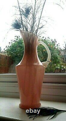 XXL Tall Pink Peach Opaline Alabaster Art Deco Glass Jug Vase Steuben Portieux