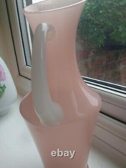 XXL Tall Pink Peach Opaline Alabaster Art Deco Glass Jug Vase Steuben Portieux