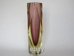 XXXL TALL 30cm Mandruzzato diamond facet cut pink sommerso vase art glass Murano