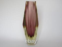 XXXL TALL 30cm Mandruzzato diamond facet cut pink sommerso vase art glass Murano
