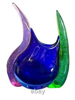 Young and Constantin Blue Green Pink Art Glass Submerso Vase In Mint Condition