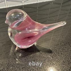 Zellique Studio Art Glass Bird Figurine Clear & Pink Iridescent 3 Tall 5 Long