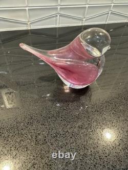 Zellique Studio Art Glass Bird Figurine Clear & Pink Iridescent 3 Tall 5 Long