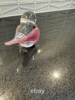 Zellique Studio Art Glass Bird Figurine Clear & Pink Iridescent 3 Tall 5 Long