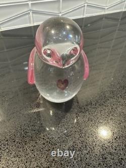 Zellique Studio Art Glass Bird Figurine Clear & Pink Iridescent 3 Tall 5 Long