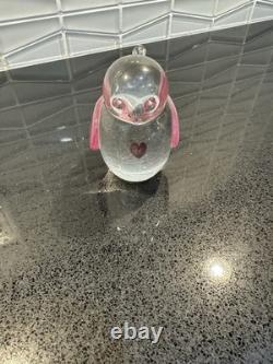 Zellique Studio Art Glass Bird Figurine Clear & Pink Iridescent 3 Tall 5 Long