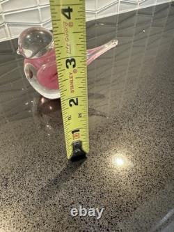 Zellique Studio Art Glass Bird Figurine Clear & Pink Iridescent 3 Tall 5 Long