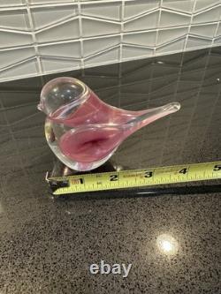 Zellique Studio Art Glass Bird Figurine Clear & Pink Iridescent 3 Tall 5 Long
