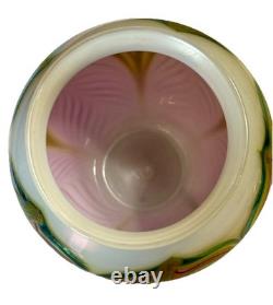 Zellique Studio Art Glass Pink, Gold & White Pulled Feather Vase