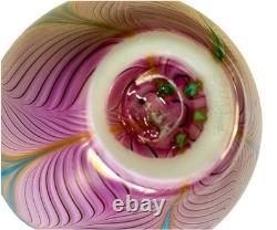 Zellique Studio Art Glass Pink, Gold & White Pulled Feather Vase
